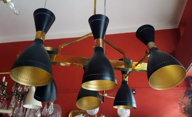 Lampadario a binario in ottone