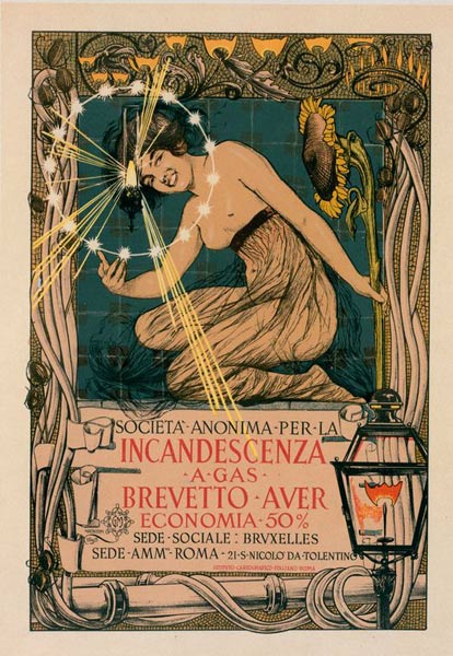 Affiche stile liberty lampada incandescente 1896 Giovanni Mataloni